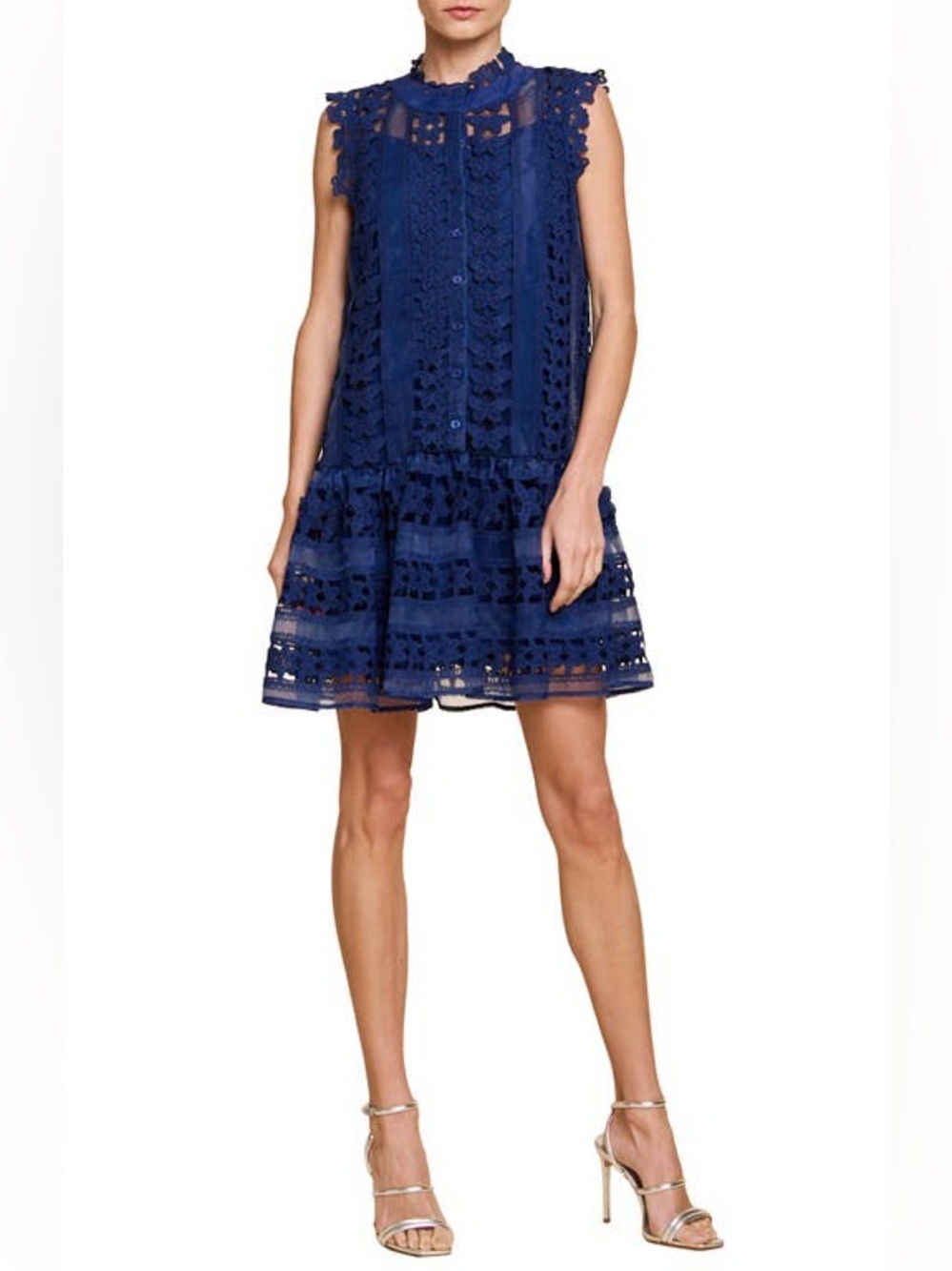 Ciebon Cara Butterfly Lace Shift Dress Navy Blue Mini Sz XS - Picture 2 of 9